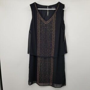 NWT S.L Fashions Black Bead Front Women's Popover Dress Size 12